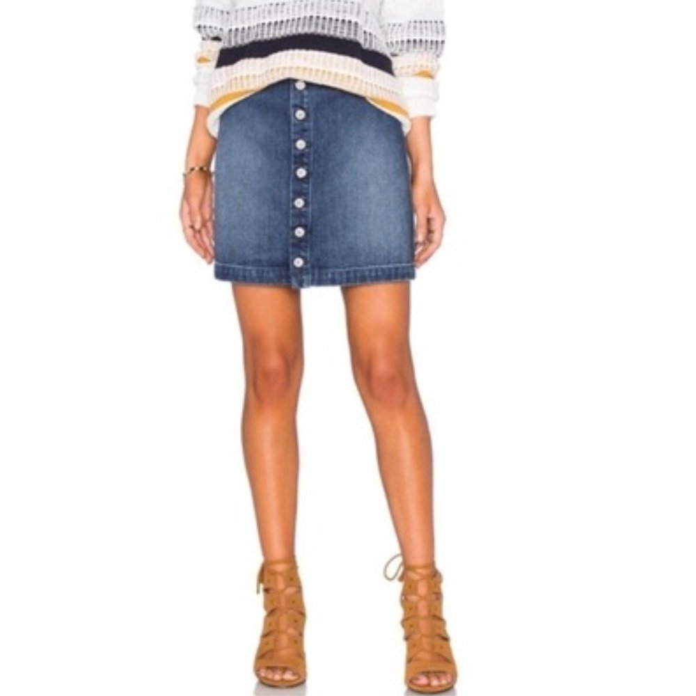 Tularosa‎ LUCY A FRAME Denim JEAN Button Down Distressed Skirt SIZE 25